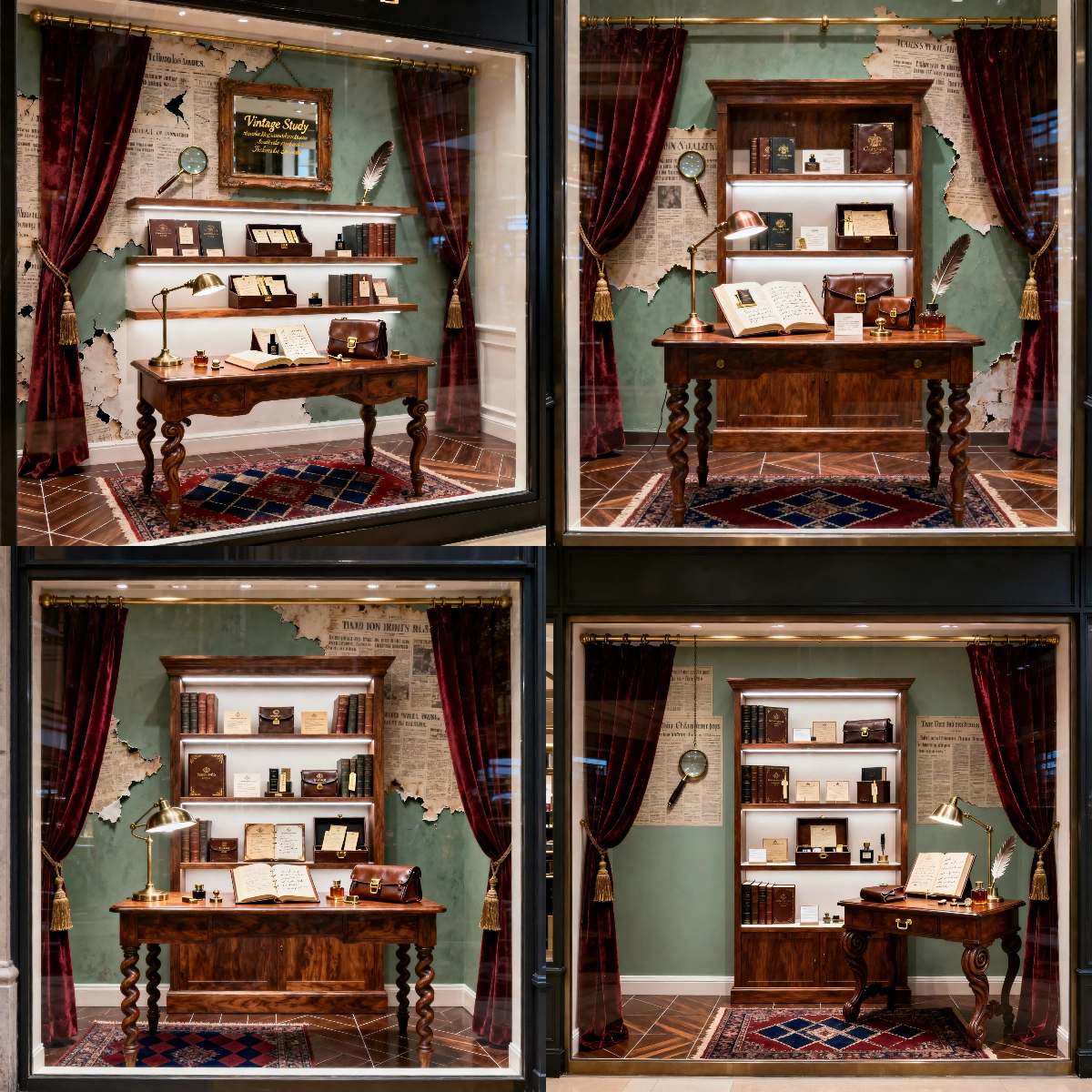 Vintage study-themed window